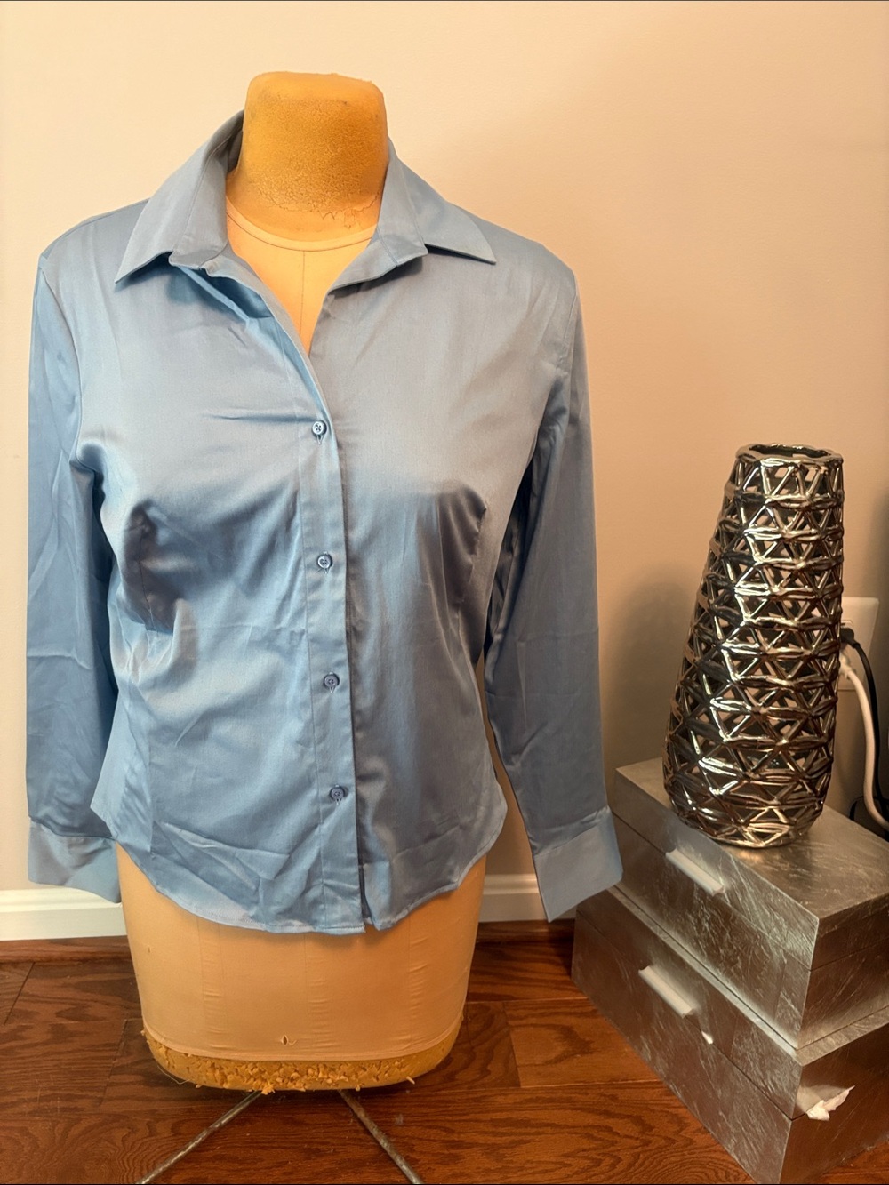 Banana Republic Light Blue Satin Button-Down Shirt